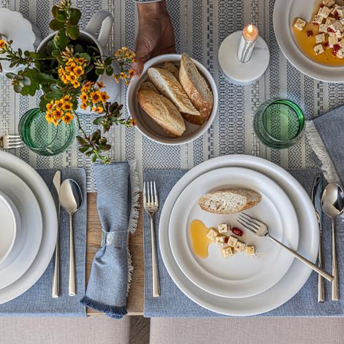 over&back Rim Dinnerware Set - Stoneware Dishes - Comes with 4 Dinner Plates, Salad Plates, Cereal Bowls, and Dinner Bowls - 16-Piece All-Occasion Place Settings - Serves Four - Semi-Matte White - color: White, size: Dinner Set | 16 Pieces