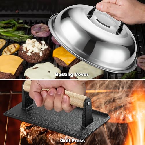 ROMANTICIST 29PCS Griddle Accessories Set - Flat Top Teppanyaki Spatula Set with Scraper, Basting Cover for Camp Chef- Home Cooking Griddle and Outdoor BBQ Gifts for Father's Day - style: Brown