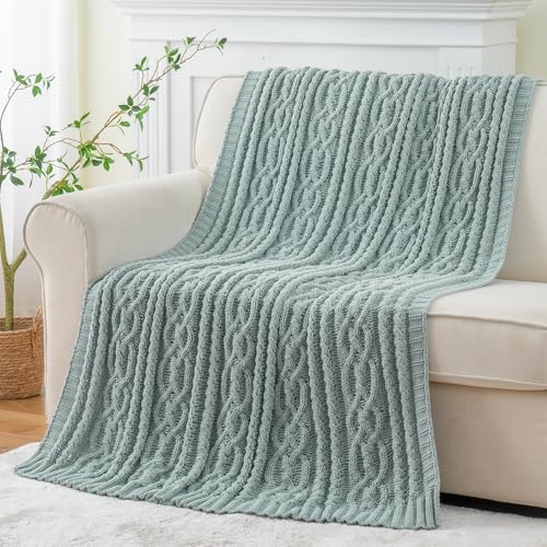 Battilo Sage Green Throw Blanket for Couch, 51"x67", Textured Knit Blanket - color: Sage Green