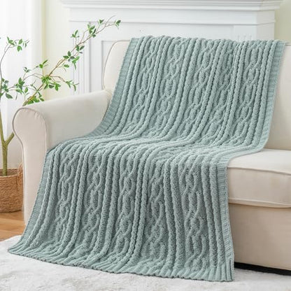 Battilo Sage Green Throw Blanket for Couch, 51"x67", Textured Knit Blanket - color: Sage Green