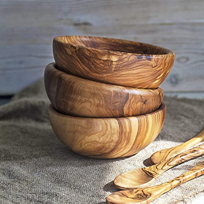 Wooden Bowl and Spoon Set - Natural Wood Hand Carved Bowl for Salad, Cereal, Oatmeal - Handmade Wooden Snack Bowls & Servers - Decorative Serving Dishes for Party - Wooden Fruit Bowl