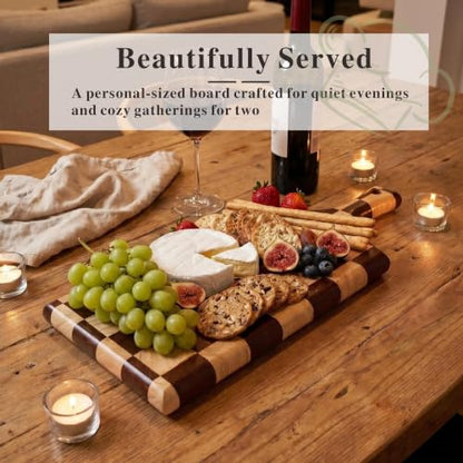 Checkered Wooden Cutting Board with Handle | 15" x 7" x 1" Thick | Acacia & Rubber Wood | Cheese & Charcuterie Serving Board | Meat, Bread, Fruit & Vegetable Prep - color: Checkered Paddle