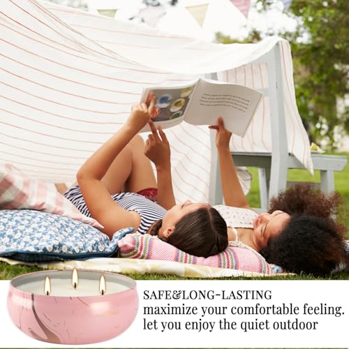 4 Pack Citronella Candles-3 Wick Scented Candles,Outdoor Candle Bulk 12 oz Large Candle Gift for Patio,Summer Gifts,Anniversaries GIF. - color: Style3-Pink blue