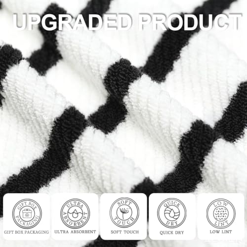 VOOVA & MOVAS 3PC Towel Set, 100% Cotton, Black White Dark Tan | 1 Large Bath 30x56 In,1 Hand 18x28 In,1 Wash Cloth 13x13 In, Quick Dry, Soft, Thick, Dorm Room Essentials - color: Black + White, size: 3 PC Bathroom Towel Set