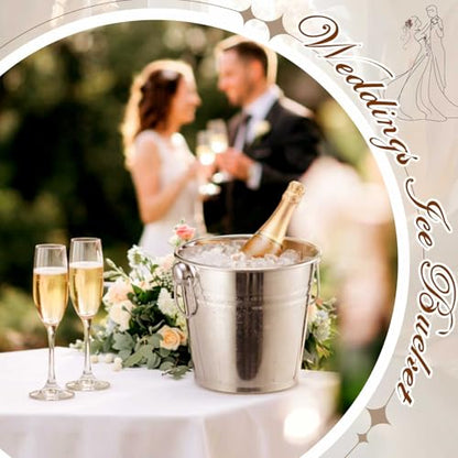 meekoo Champagne Bucket Set, 3 Qt Stainless Steel with 2 Flutes | Wine Bucket for Champagne Service, Double-wall Construction, Side Handles, Weddings and Cocktail Parties
