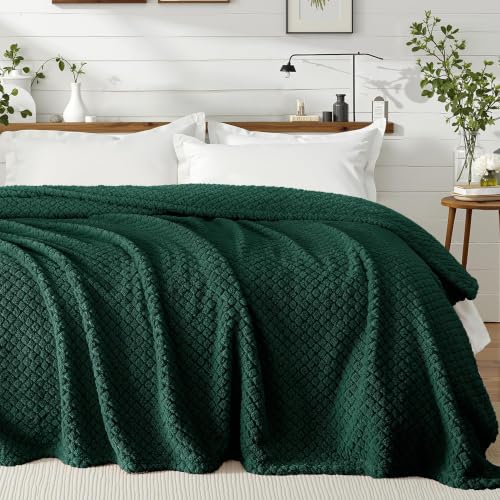 Exclusivo Mezcla Soft Fleece Twin Size Blanket for Bed, Forest Green | Jacquard Lightweight Cozy Bed Blanket, Breathable Decorative Fuzzy Textured All Season Use, 60x80 Inches - color: Forest Green, size: Twin ( 60x80 IN )