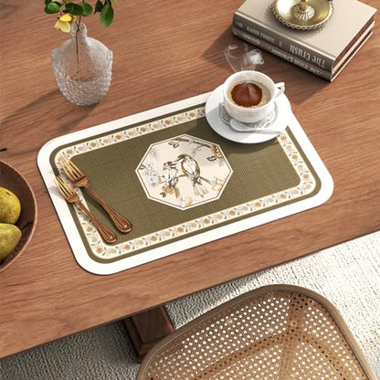 Vinyl Waterproof Placemats Set of 6 Rectangular,12"*17"-Murad E | Wipeable Beautiful Green Place Mats,Stain Resistant,Heat Resistant,Everyday Meals,Kitchen,Dinning,Holiday,Decor - color: Murad E