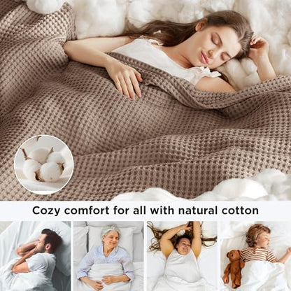 Bedsure Lightweight 100% Cotton Waffle Blanket, Throw XL, Coffee Brown | Summer, Breathable, Soft, Comfort, Light, Thin, Textured, Bed, Couch, Sofa, Chair, 50"x70", Sheet Blanket, Cozy Gifts - color: Coffee Brown, size: Throw Xl (50" X 70")