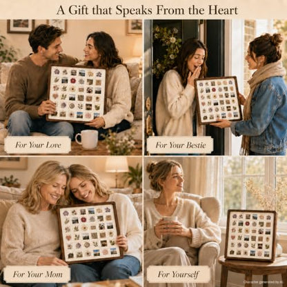 12x12 Solid Walnut 36-Grid Tabletop Shadow Box with Clear PET Panel | 36-Grid Picture Frame Display Case| Walnut shadow box with clear PET panel for flowers, stamps, photos, moms, and collectors.