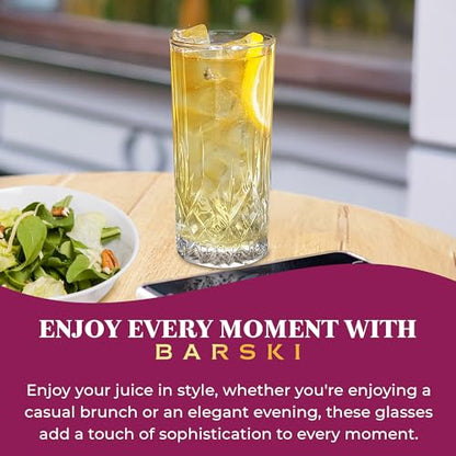 Barski Highball Glass - Drinking Glasses - Set of 4 - Hiball Tumblers - Glass Crystal Tumbler - for Water, Juice, Beer, Mixed Cocktails, Mojito Glass, Tom Collins Bar Glassware, 12 oz, Made in Europe - size: Set of 4 Highball 12 oz.