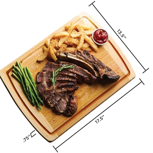 Bamboo Cutting Board Extra Large - 18 Inch XL Wood Chopping Board with Vertical Grain Strength, Lightweight Non Toxic Board for Meat, Vegetables, Bread, Cheese, Charcuterie, Kitchen Prep Serving Gift - size: 18"L x 12"W