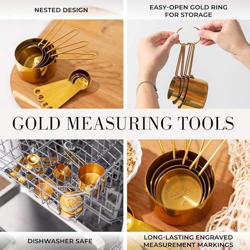 Styled Settings Black and Gold Kitchen Utensils Set, 15-Piece | Nonstick BPA-Free Silicone Cooking Utensils with Measuring Cups and Spoons - Luxury Kitchen Accessories for Stylish Cooking - color: 15 Piece Black & Gold