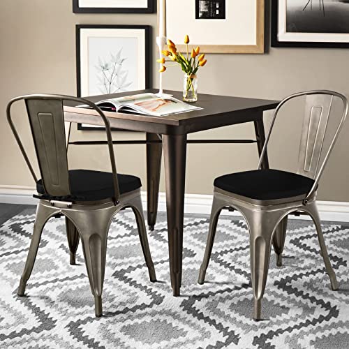 GUEGLSA Outdoor Metal Chair Seat Cushions 14x14 inch, Waterproof Non Slip Dining Chair Pad with Ties, U Shaped Metal Chair Cushion for Patio Home Kitchen Dining Chair, Set of 2, Black - color: Black
