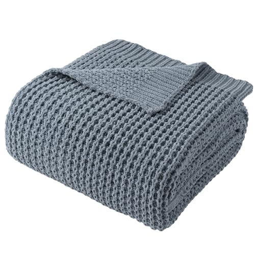 Blue Grey Throw Blanket for Couch, Waffle Knitted Throw Blanket 60"x80" | Chunky Chenille Throw Blanket, Soft Blue Throw Blanket for Home Decor, Sofa, Modern Farmhouse Knit Style - color: Bluish Grey, size: 60"x80"