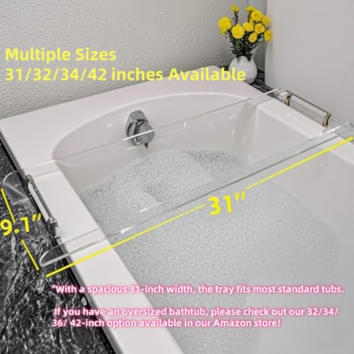 Bath Tub Tray,Clear Bathtub Tray for Luxury Bathroom – Waterproof Bath Caddy with Sleek Surface –No Assembly– Easy Cleaning Bathtub Organizer for Spa Relaxation (31") - style: 31" Tray With Gold Handles