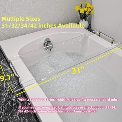 Bath Tub Tray,Clear Bathtub Tray for Luxury Bathroom – Waterproof Bath Caddy with Sleek Surface –No Assembly– Easy Cleaning Bathtub Organizer for Spa Relaxation (31") - style: 31" Tray With Gold Handles