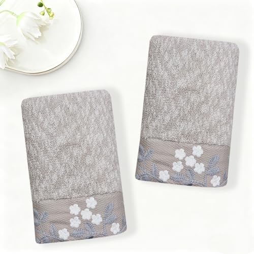 Floral Towels Set Light Coffee Flower Pattern Decorative Hand Towels Soft & Durable Cotton Embroidered Bathroom Towels for Shower Spa Swim Home Decor, 13x27 Inch - color: Coffee Emdroidered Floral