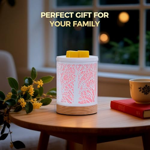 Enaroma Fragrance Wax Melts Warmer with 7 Colors LED Changing Light Scent Oil Candle Warmer for Home Office-White Wooden Tree - color: White