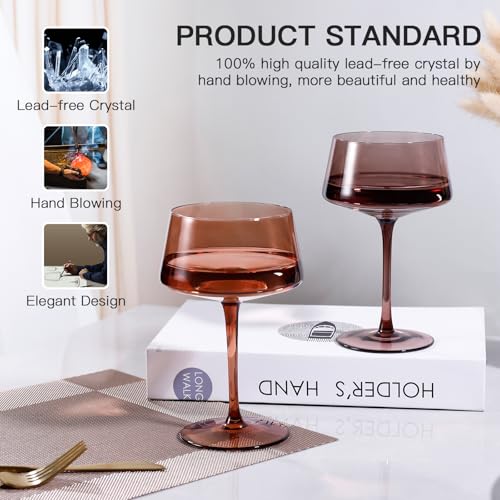 JOVGANK Amber Coupe Glasses Set of 6, Hand Blown Brown Martini Glasses 13Oz, Champagne & Cocktail Luxury Coupe Glasses, Bar Manhattan Glass, Mother's Day Gift for Espresso Martini Glass - color: Classic-Venus