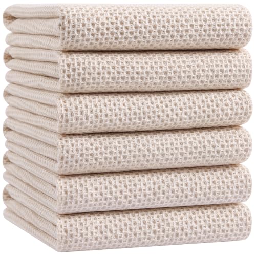 Homaxy 100% Cotton Oversized Waffle Weave Kitchen Towels 6-Pack, Beige | 20 x 28 Inches, Ultra Soft Absorbent Dish Towels, Quick Drying Large Cleaning Towels - color: Beige, size: 20 X 28 - 6 Pack