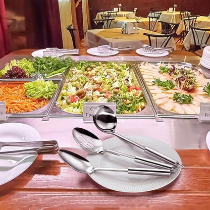 Pleafind Serving Utensils Set for Parties,3-Piece Silver Stainless Steel utensils set,Includes 1 Serving Spoon, 1 Slotted Spoon and 1 Soup Ladle,Serving Spoons for Buffet - color: 3P-Silver