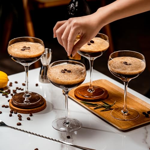 Coupe Glasses Set of 8, 8OZ Hand Blown Crystal Cocktail Martini Glasses for Espresso Martini,Manhattan,Champagne,Suitable for Bar Glassware,Party or Gift