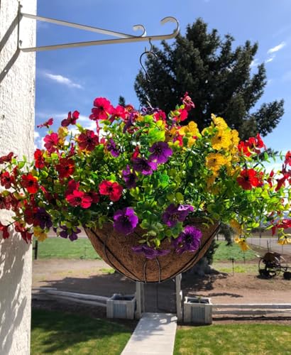 Artificial Faux Hanging Plants Flowers Basket for Summer Autumn, Colorful Daisy Flowers Eucalyptus UV Resistant Look Real for Outdoor Outside Porch Decoration - color: Mixed Color