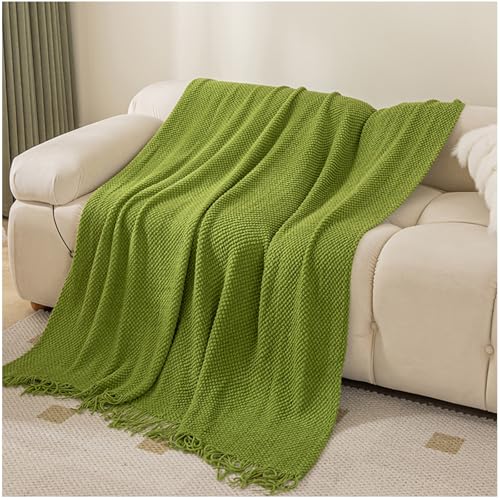 Knitted Throw Blanket for Couch,Plain Color Blanket with Tassel,Bed Throws,Home Decorative Blankets for Couch Sofa Bed Chair Spring Summer Fall,Soft Warm Cozy Light Weight,Green,70x230cm/28x90in - color: Green, size: 70x230cm/28x90in