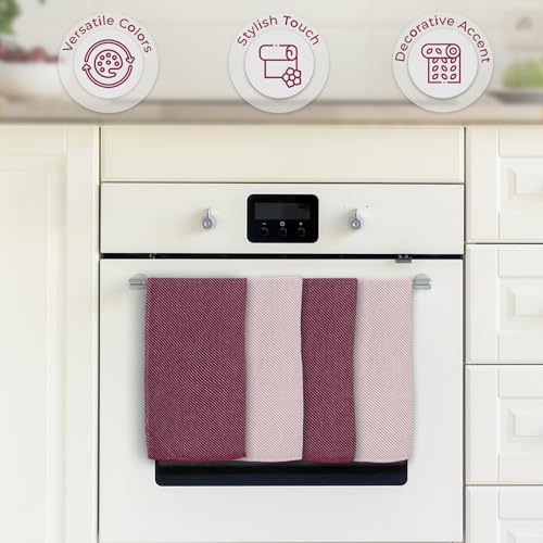 Ossano Cute Kitchen Towels - 4 Pack, (20" x 30") - Elegant & Pretty - Versatile as, Cute Hand Towels, Decorative Kitchen Towel, Dishcloths, Pretty Dish Towel, Burgundy and Powder Pink - color: Burgundy and Powder Pink