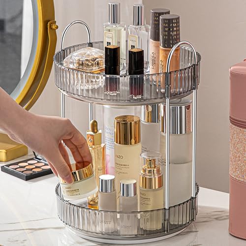 Aveniee 360 Rotating Makeup Organizer for Vanity, Skincare Perfume Organizers Large, Bathroom Countertop Organizer and Storage, Clear Cosmetics Lipstick Holder for Dresser,2 Tiers, Grey - color: Suya Grey, size: Standard-2 Tier