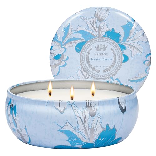 M&SENSE Ocean Waters Scented Soy Candles 12oz | Triple Wick, 40 Hour Long Burn, Non-Toxic,100% Natural Soy Wax, Stress Relaxing Aromatherapy Candle Gift for Women Men - color: Ocean Waters