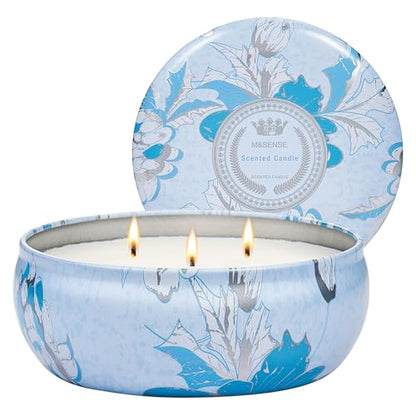 M&SENSE Ocean Waters Scented Soy Candles 12oz | Triple Wick, 40 Hour Long Burn, Non-Toxic,100% Natural Soy Wax, Stress Relaxing Aromatherapy Candle Gift for Women Men - color: Ocean Waters