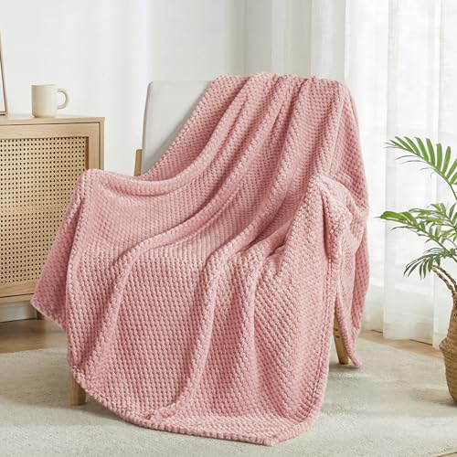 Exclusivo Mezcla Large Waffle Fleece Throw Blanket for Couch, Pink | Lightweight Soft Blanket for Sofa, Bed, Living Room, Plush Fluffy Throw for Home Decor, Travel, All Season, 50x70 Inches - color: Dusty Pink, size: 50x70 in
