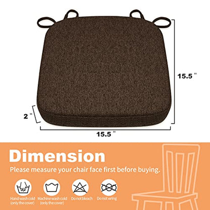 SINOSSO Memory Foam Chair Cushion for Folding Chair 1 Pcs, Thickened 2" Square Kitchen Chair Pad with Ties, Indoor Non-Slip Dining Chair Seat Cushion (1 Piece, Dark Brown) - color: Dark Brown