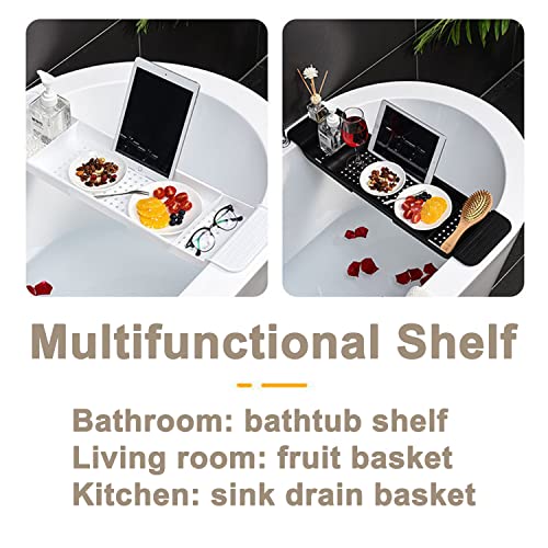 Expandable Drain Bath Shelf Caddy Tray, Multifunctional Plastic Bathtub Tray Bathroom Organizer Simple Stylish Bathtub Storage Rack for Candle Towel, Book, Wine, Phone, Shower - color: White - 1pcs