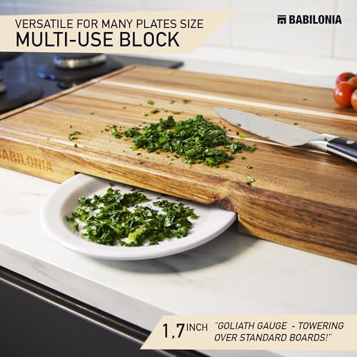 Acacia Wood Cutting Board for Kitchen, Thick Non Toxic Butcher Block | Hard Wood Edge Grain With Juice Groove 20" x 12.2" (Thick 1.7") Professional Heavy Duty Wooden Chopping Board (Oil Included) - color: Acacia Wood, size: 19.7"L x 12.2"W