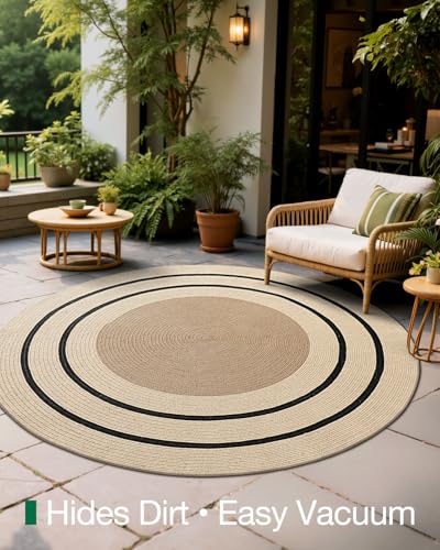 LUMI 4' Round Natural Jute Area Rug, Braided Farmhouse Rug - color: Vanilla Veil, size: 4'x4'