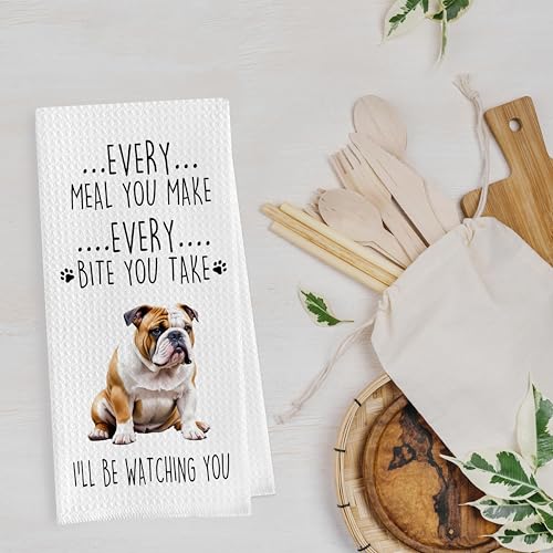 English Bulldog Dish Towels Set - Funny English Bulldog Gifts Decorative Waffle Weave Kitchen Towels, Hand Tea Towel, (16×24 Inches, Set of 2) - color: English Bulldog