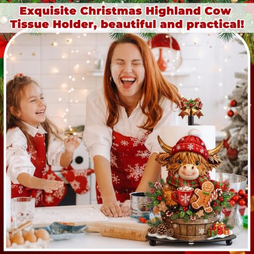 Highland Cow Christmas Paper Towel Holder with Round Base Christmas Bathroom Decor Rustic Highland Cow Dispenser Kitchen Paper Holder Stand for Countertop Toilet Home Accessories - style: Gingerbread Christmas