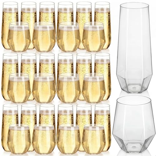 Remerry 48 Pack Stemless Plastic Wine Glasses 9 oz & 12 oz Disposable Champagne Flutes Cups Shatterproof Toasting Cocktail Glasses for Weddings, Bars, Events(Clear Diamond) - style: Clear Diamond