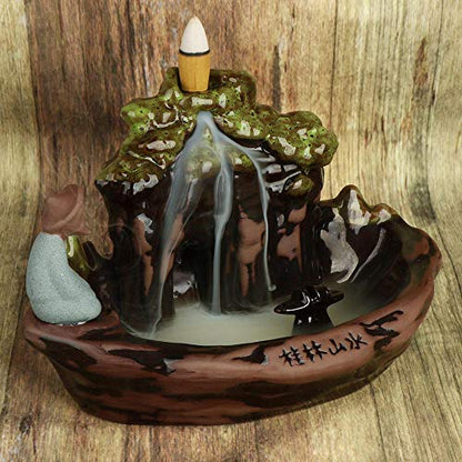 Guilin Landscape Backflow Incense Burner Incense Cone Sticks Holder Porcelain Handmade Beautiful Scene Prefect Gift for Aromatherapy Ornament Home and Office Decor