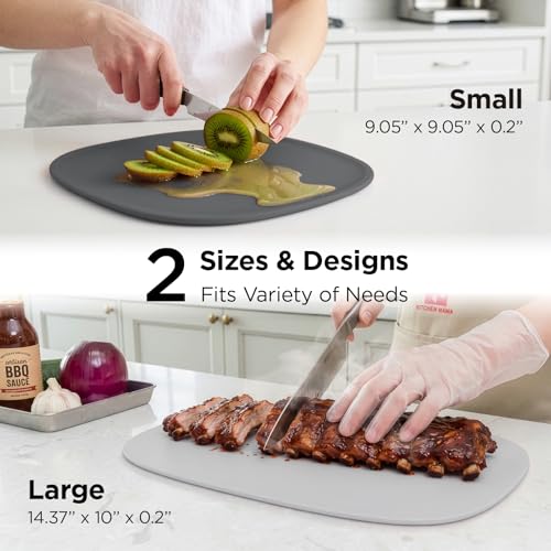 Kitchen Mama DuoEssentials TPU Cutting Board Set, 2 Sizes, Metal Gray | Knife Friendly, Non Slip, Dishwasher Safe, Flexible with Juice Groove, Odor Resistant - color: Metal Gray