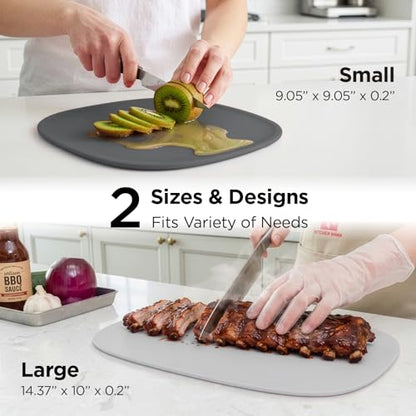 Kitchen Mama DuoEssentials TPU Cutting Board Set, 2 Sizes, Metal Gray | Knife Friendly, Non Slip, Dishwasher Safe, Flexible with Juice Groove, Odor Resistant - color: Metal Gray