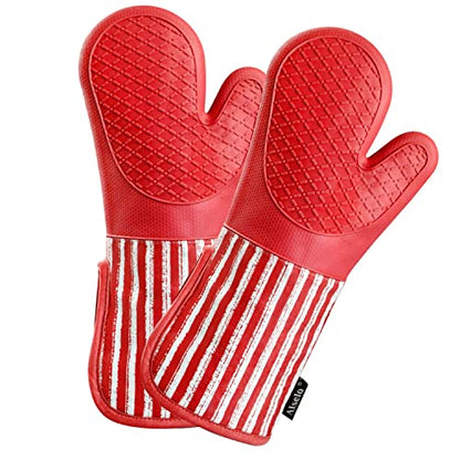 Alselo Silicone Oven Mitts Heat Resistant 932℉ with Waterproof & Non-Slip | Kitchen Mittens Set of 2,Extra Long 7.5"x15" Oven Gloves with Soft Cotton Terry Lining for Baking Cooking BBQ(Red,2) - color: Red