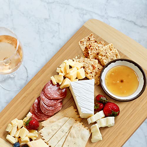 BambooMN Heavy Duty Premium Bamboo Two-Toned Cutting Board w/Hanging Hole - 17.25" x 11.75" x 0.75" - Grooved/Flat - 2 Pieces - size: 17.25" x 11.75" (Two-Tone w/hole)