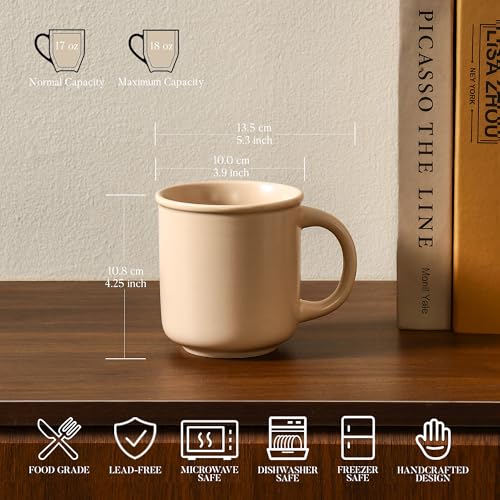 GZG Coffee Mugs Set of 4, 18 oz, Warm Sand | Modern Ceramic with Handle, For Tea, Latte, Milk, Cocoa, Rustic Matte Glaze, Microwave & Dishwasher Safe - color: Warm Sand, size: 4 pcs Mug Set