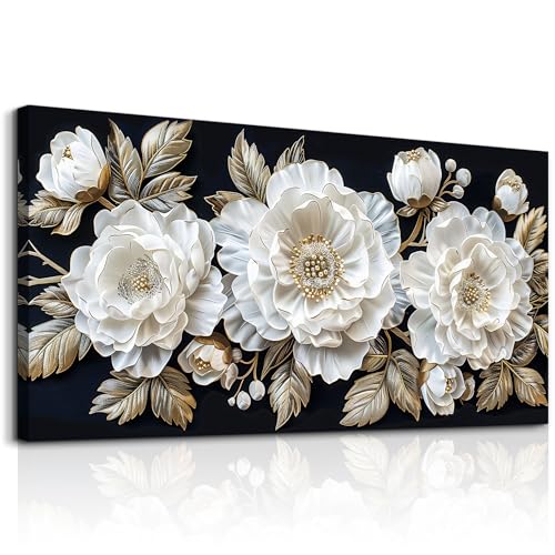 Lapremoly Large Canvas Wall Art for Bedroom Floral Artwork for Walls Modern Minimalist White Flower Print Paintings Wall Decor for Living Room Picture for Kitchen Bathroom Office Home Decoration 24x48 - color: Pictures Of Flowers, size: 48"L x 24"W