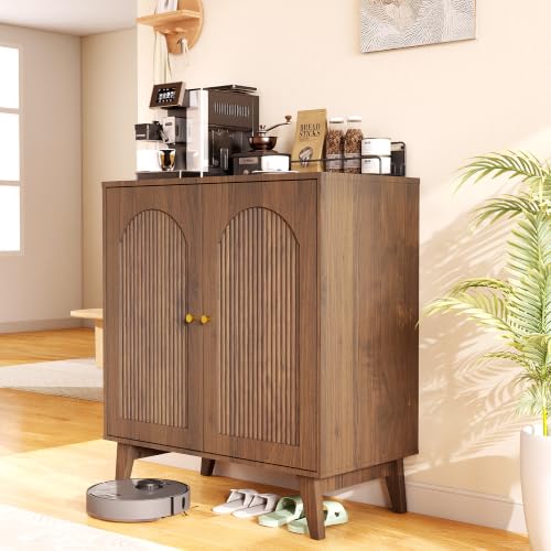 Sideboard Buffet Cabinet with Storage,Accent Cabinet,Coffee Bar Cabinet | Farmhouse Storage Sabinet with Adjustable Shelf & Solid Wood Legs for Living Room, Kitchen, Entryway, Walnut - color: Walnut
