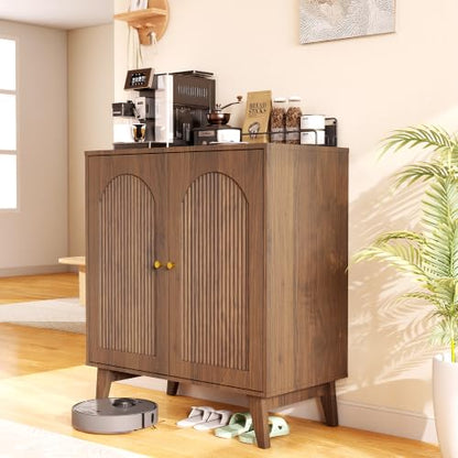 Sideboard Buffet Cabinet with Storage,Accent Cabinet,Storage Sabinet | Farmhouse Coffee Bar Cabinet with Adjustable Shelf & Solid Wood Legs for Living Room, Kitchen, Entryway, Walnut*2 pc - color: Walnut*2
