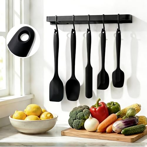 5 Pieces Silicone Spatula Set | Rubber Spatula Heat Resistant Essential for Cooking Baking Non Stick Dishwasher Safe Kitchen Tools Multicolor - color: Black
